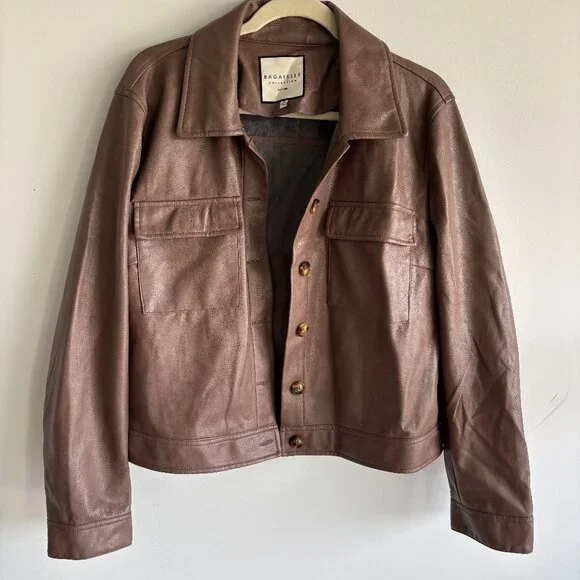 Bagatelle Collection Womens Faux-Ever Leather Cropped Jacket Brown Size XL - Picture 1 of 5